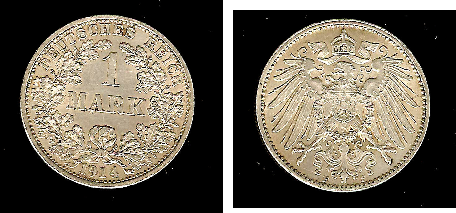Germany 1 mark 1914F EF+
